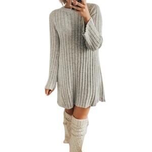American Eagle Mini Sweater Dress Women's XS Grey Ribbed Long Sleeve Round Neck